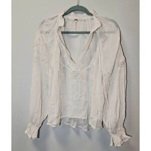 Free People womens medium cream white peasant top popover blouse sheer